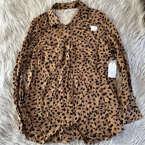 Time and Tru Tops - Time And Tru Maternity Nursing Long Sleeve Shirt Womens Size Small Brown Leopard